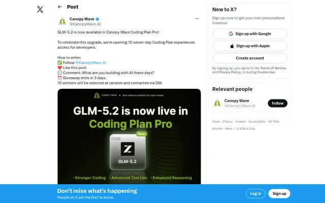 GLM-5.2 is now available via Canopy Wave
