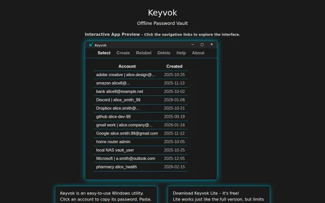 Keyvok – An offline Windows password manager using DPAPI