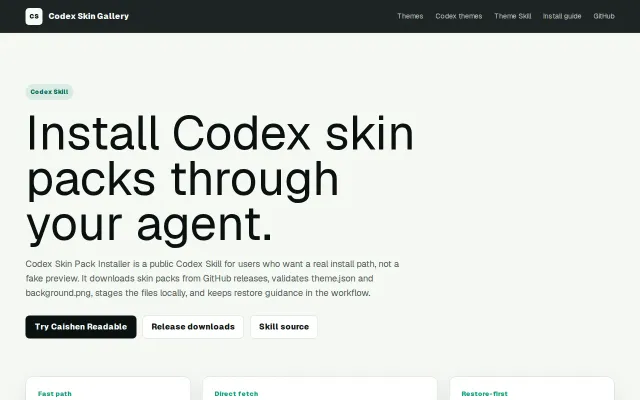 Public-safe skin packs for the Codex desktop app