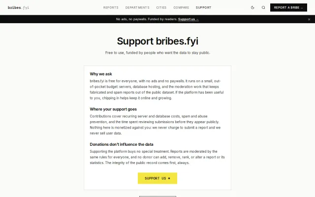 Bribes.fyi – Updated the website for support to keep it alive