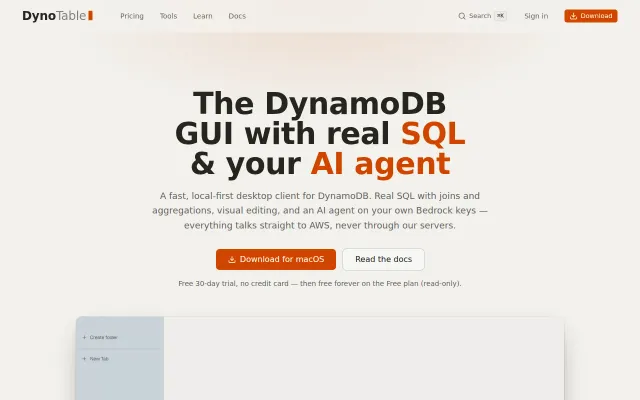 DynoTable – The DynamoDB GUI with real SQL and your AI agent
